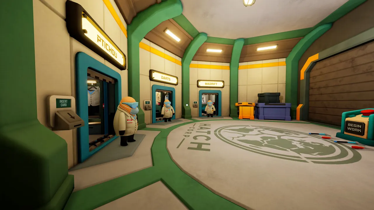 The lab's central hall with the HATCH logo and doors to each department